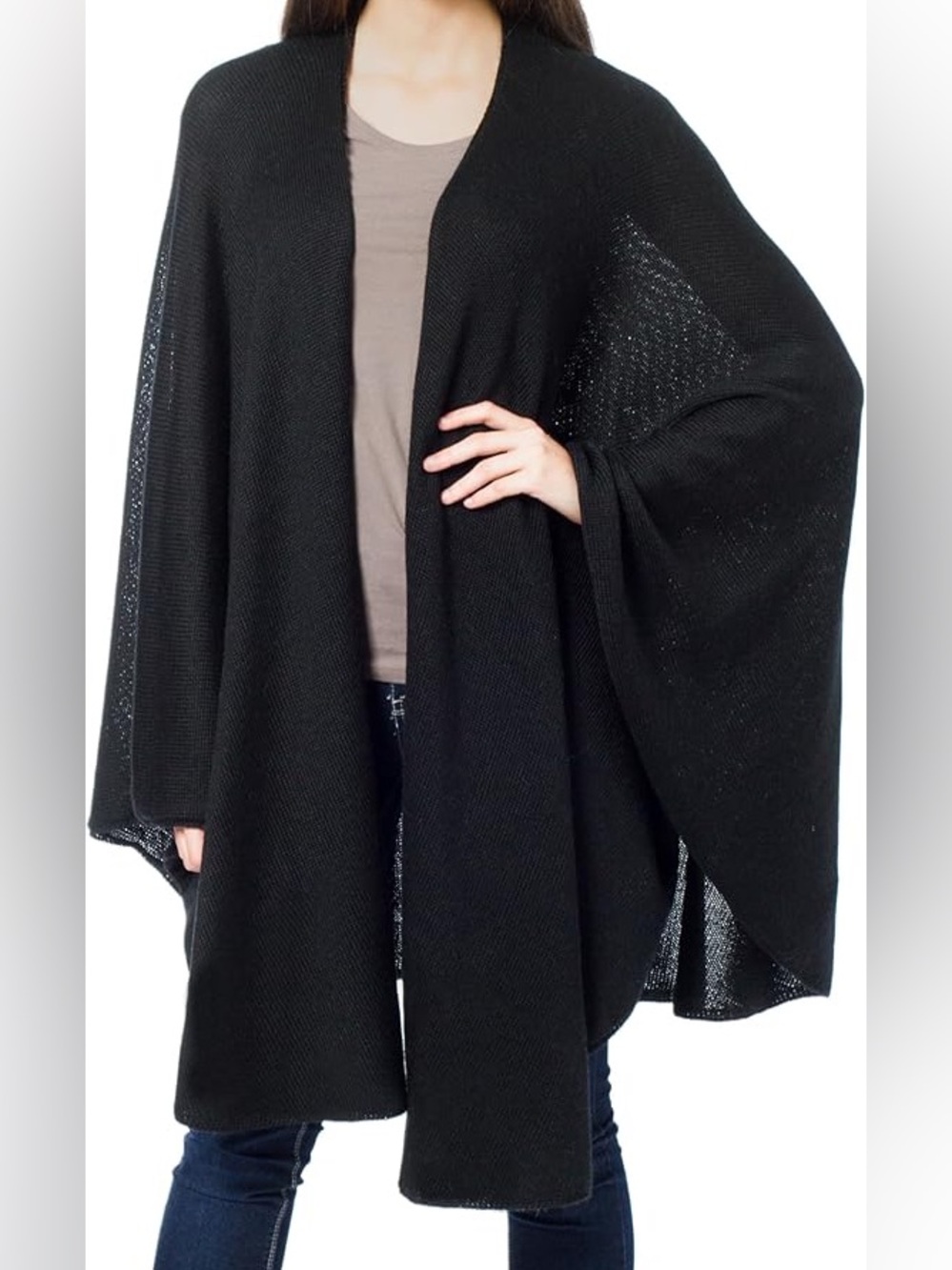 Novica Women's Black Alpaca Blend Ruana Cape